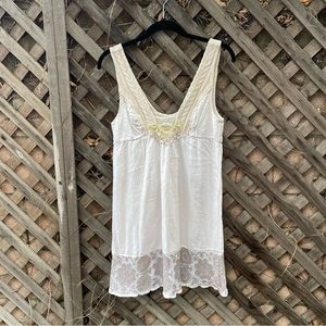 Free People Size 4 Women Sequin Flower White & Purple Sleeveless Tunic Tank Top